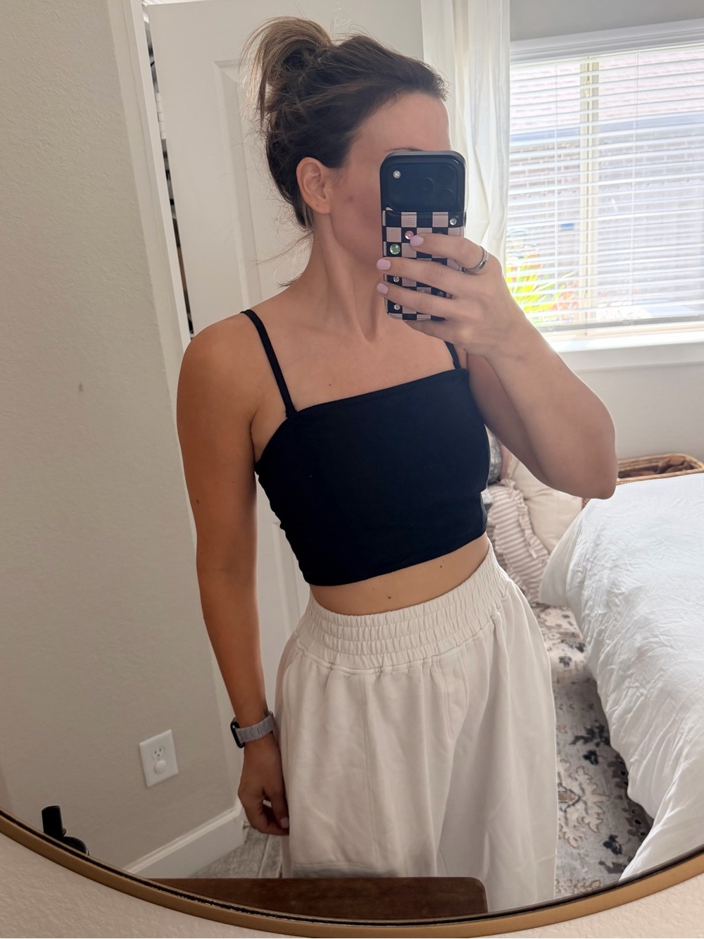 GAP linen blend convertible crop top black size Med Tall